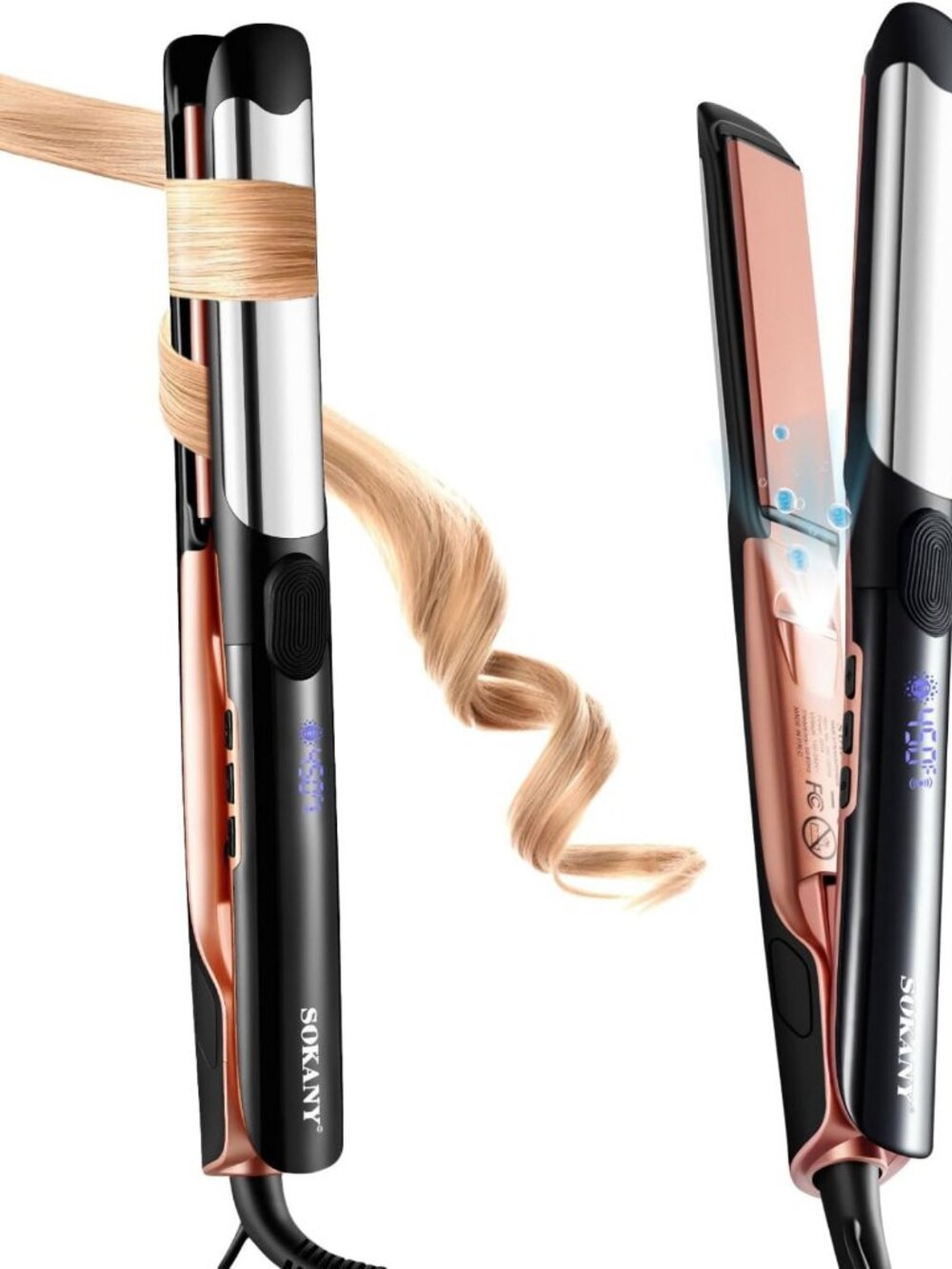 2-in-1 Hair Straightener & Curler, Titanium Flat Iron for Sleek Styles